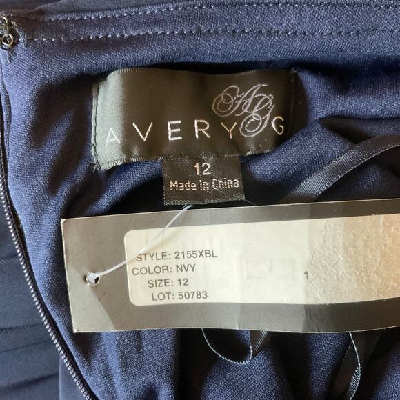 Avery G Beaded Lace Backless Long A-Line Evening Gown Blue Size 12 Formal Dress - Picture 7 of 10